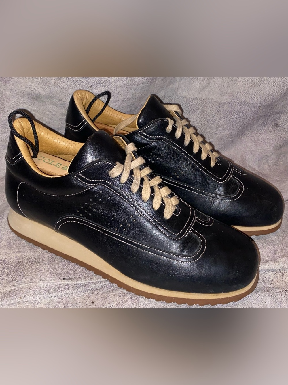 WORN 3X Santoni Club Black Leather Lace Up Sneakers Runners Shoes 7 37 Italy